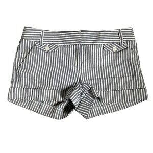 EXPRESS Striped Linen Blend Shorts Women Size 6 White Black‎ Cuffed Casual